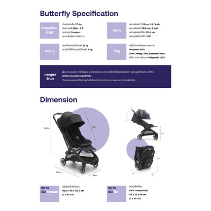 Bugaboo Butterfly รถเข็นเด็ก พับเล็ก ขึ้นเครื่องบินได้ Cabin Size Travel Stroller